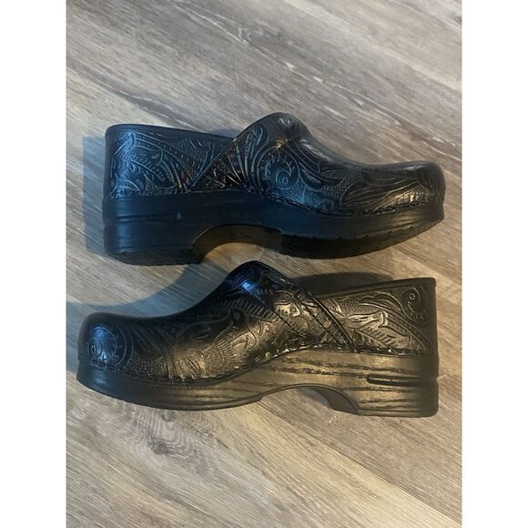 DANSKO Professional Silver/Black Floral Leather Clogs Size EU 42 US 9 - Picture 6 of 11